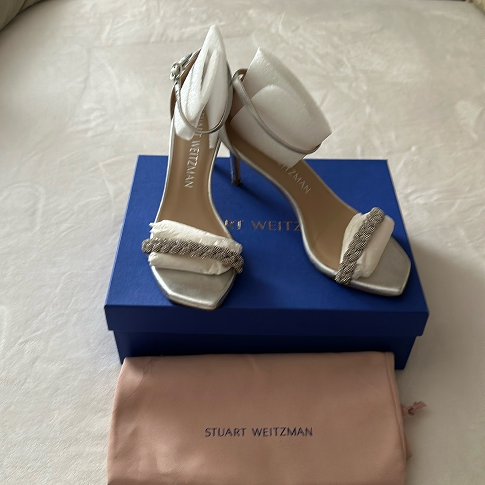 Authentic Stuart Weitzman Silver Sandals With Swa… - image 1